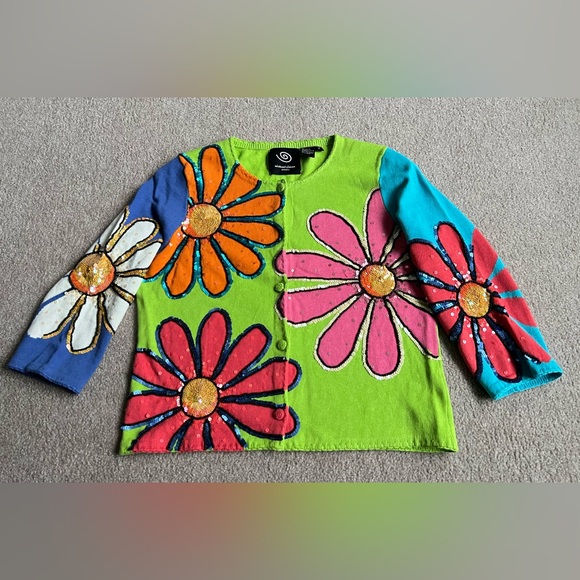 Michael Simon Sweaters - Michael Simon M Sweater Cardigan Flowers Daisy Christmas Gift Idea,